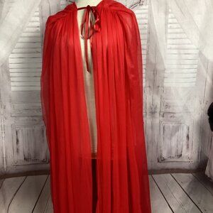 Fantasy Lingerie Sheer Red Robe 64" Long Gathered Shoulder O/S